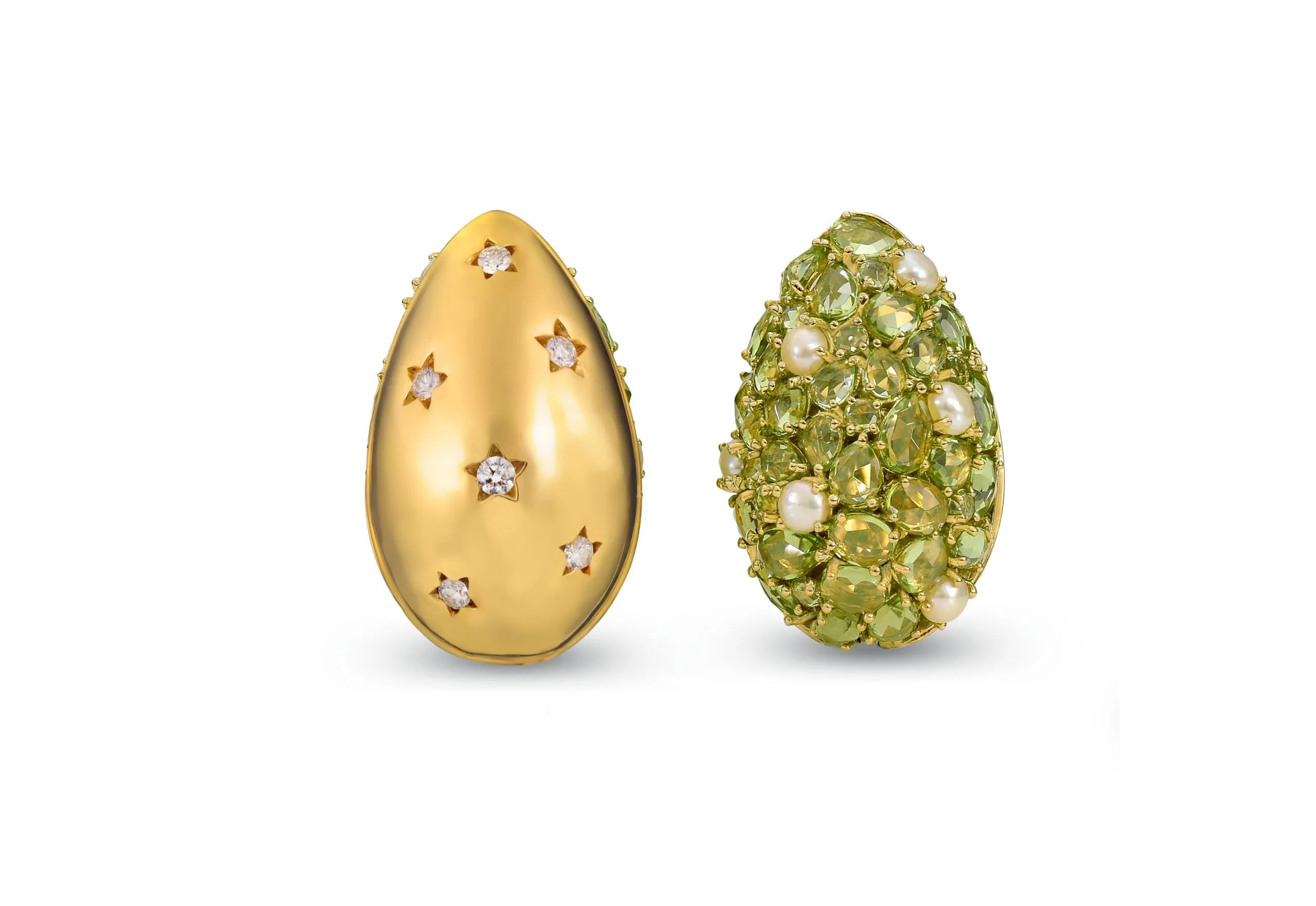 <p>Gyan Jaipur reversible earrings from the Jaipur collection with peridot, pearls and diamonds set in 18k yellow gold </p>
