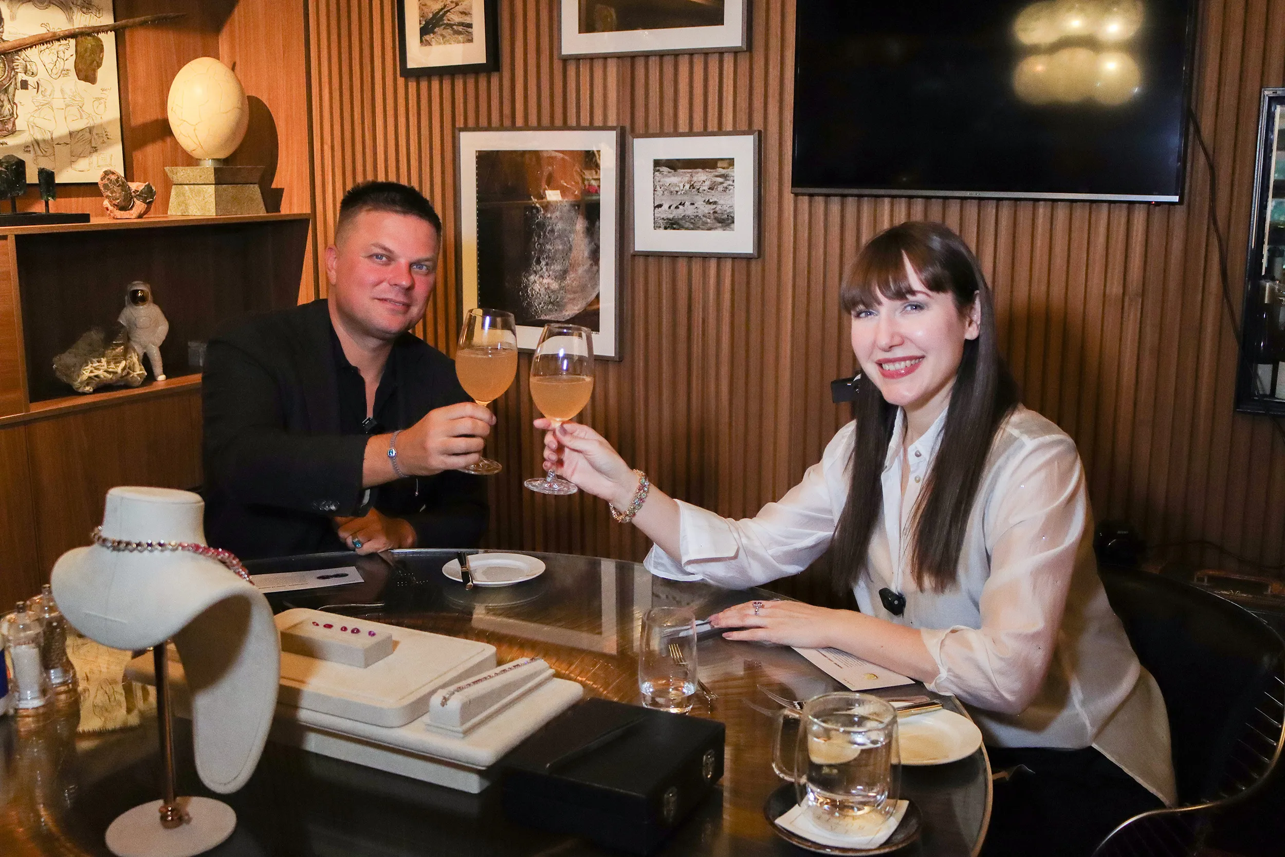 <p>Katerina with Jochen Leën, toasting the beginning of their Gem Dinner together</p>
