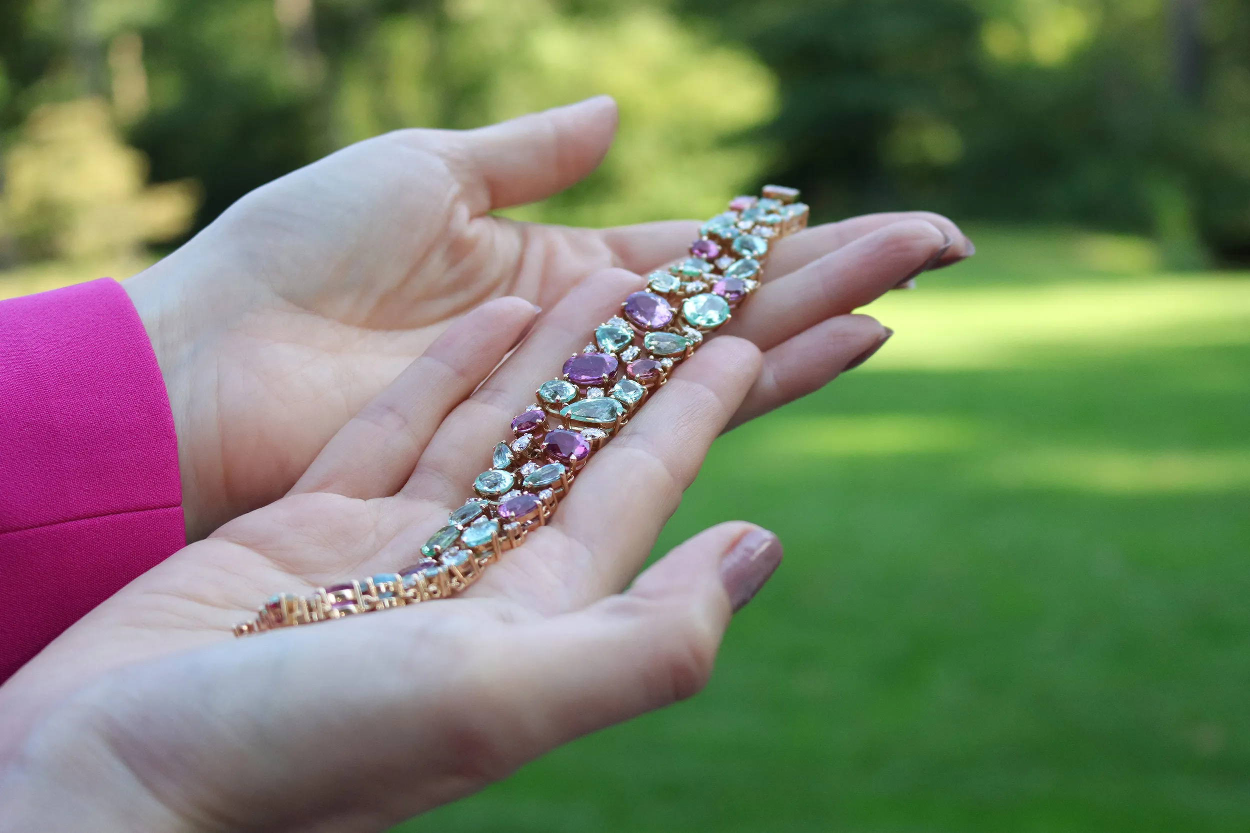 <p>While most know the famed neon turquoise hue, few realise that unheated stones are also discovered in shades of violet, purple, pink, yellow and green</p>
