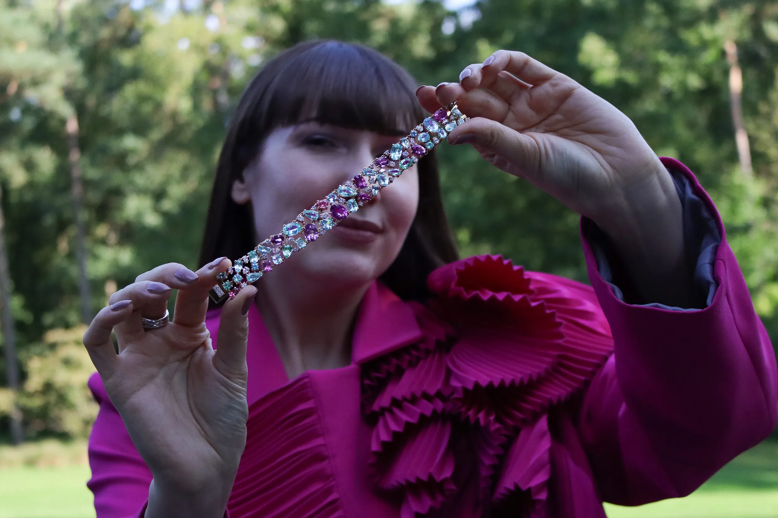 <p>Jochen Leën Paraíba tourmaline bracelet, set with 48.59ct mixed-cut Paraíba tourmaline and diamonds in 18K yellow gold</p>
