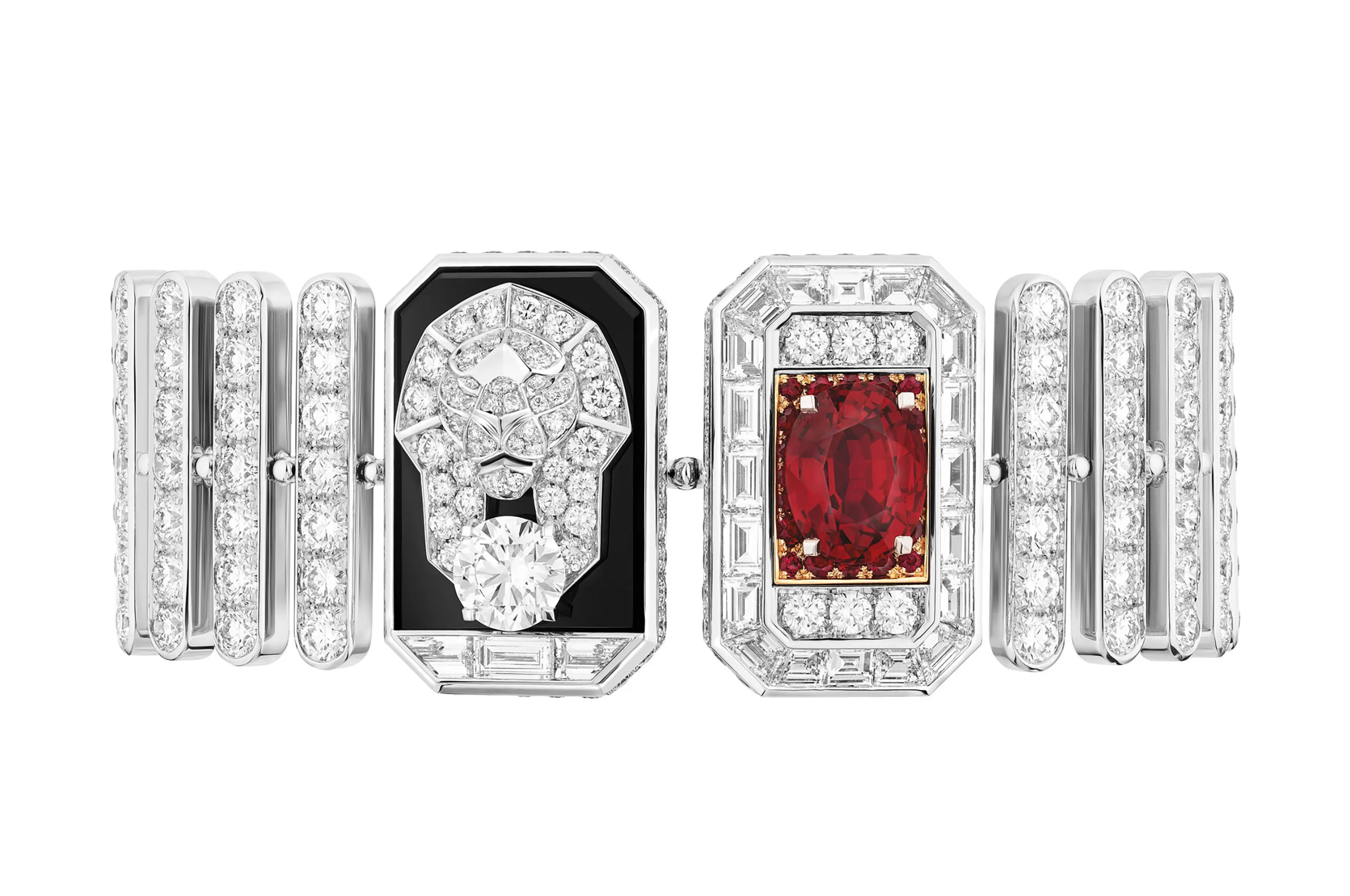 Chanel Lion Millénaire bracelet in white gold, rose gold and platinum, set with diamonds, rubies and onyx