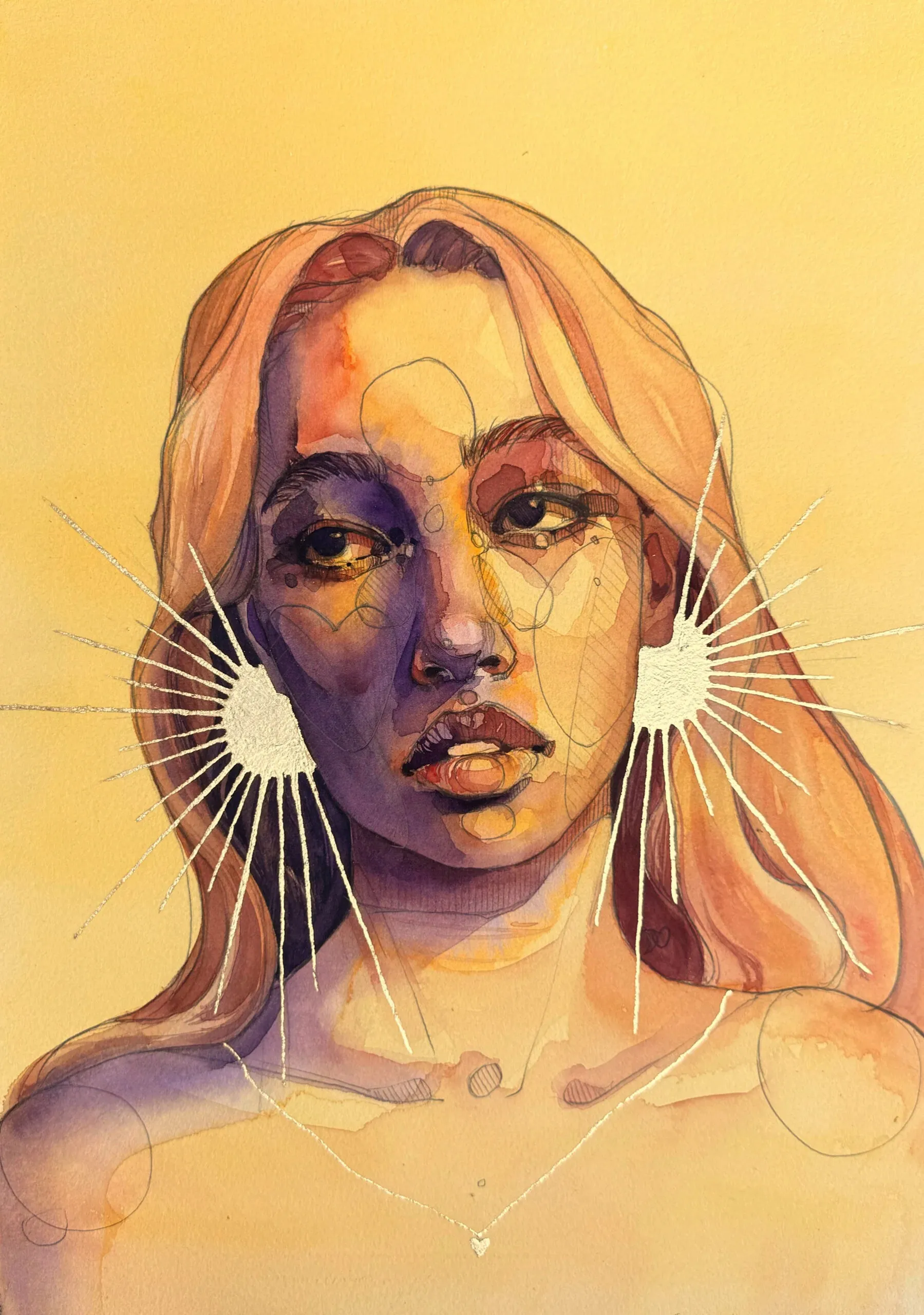 <p>Beautiful watercolour artwork by Polina Bright spotlighting an otherworldly pair of earrings</p>