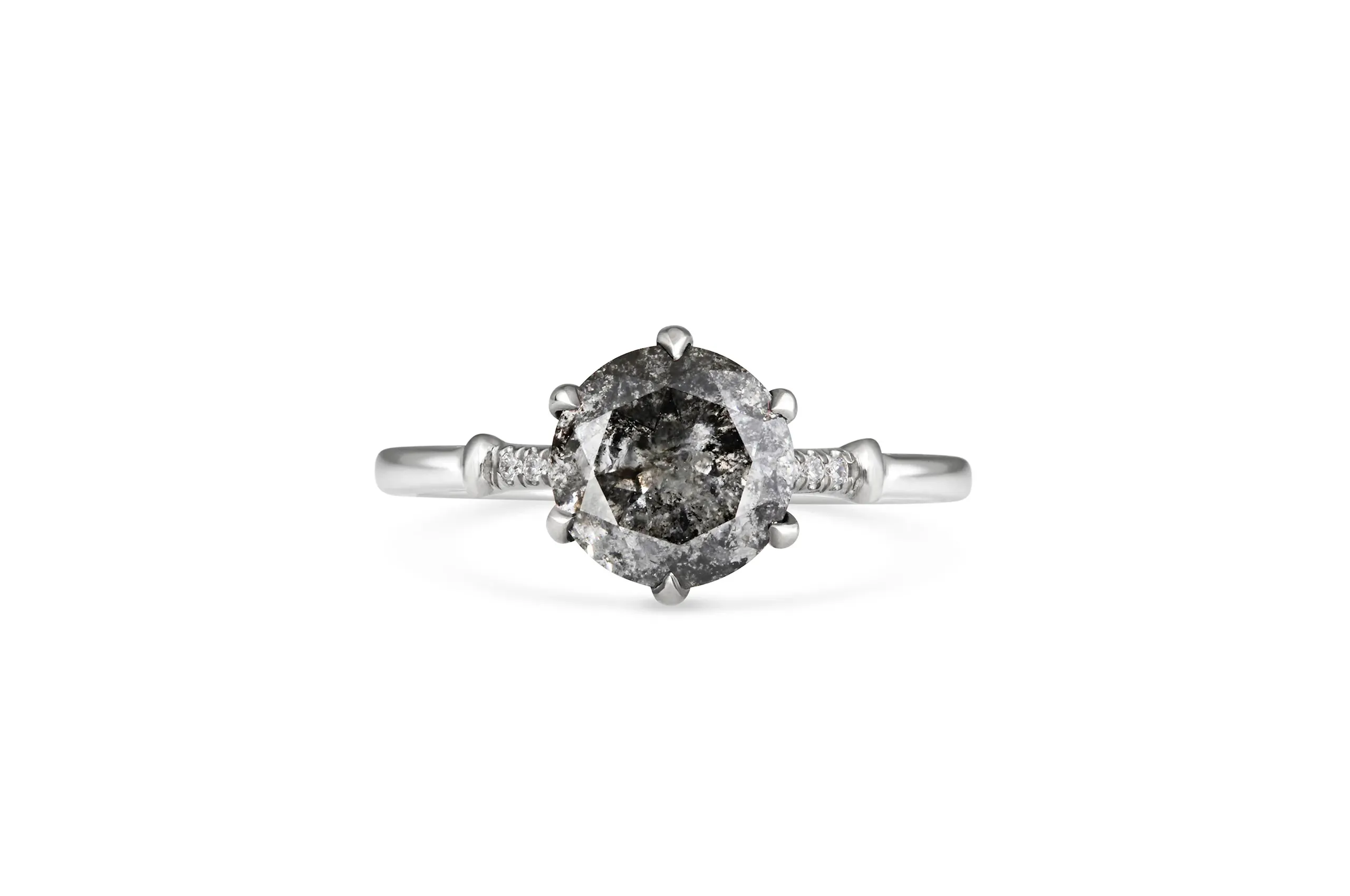 <p>Rachel Boston round salt-and-pepper diamond engagement ring in 18K white gold</p>
