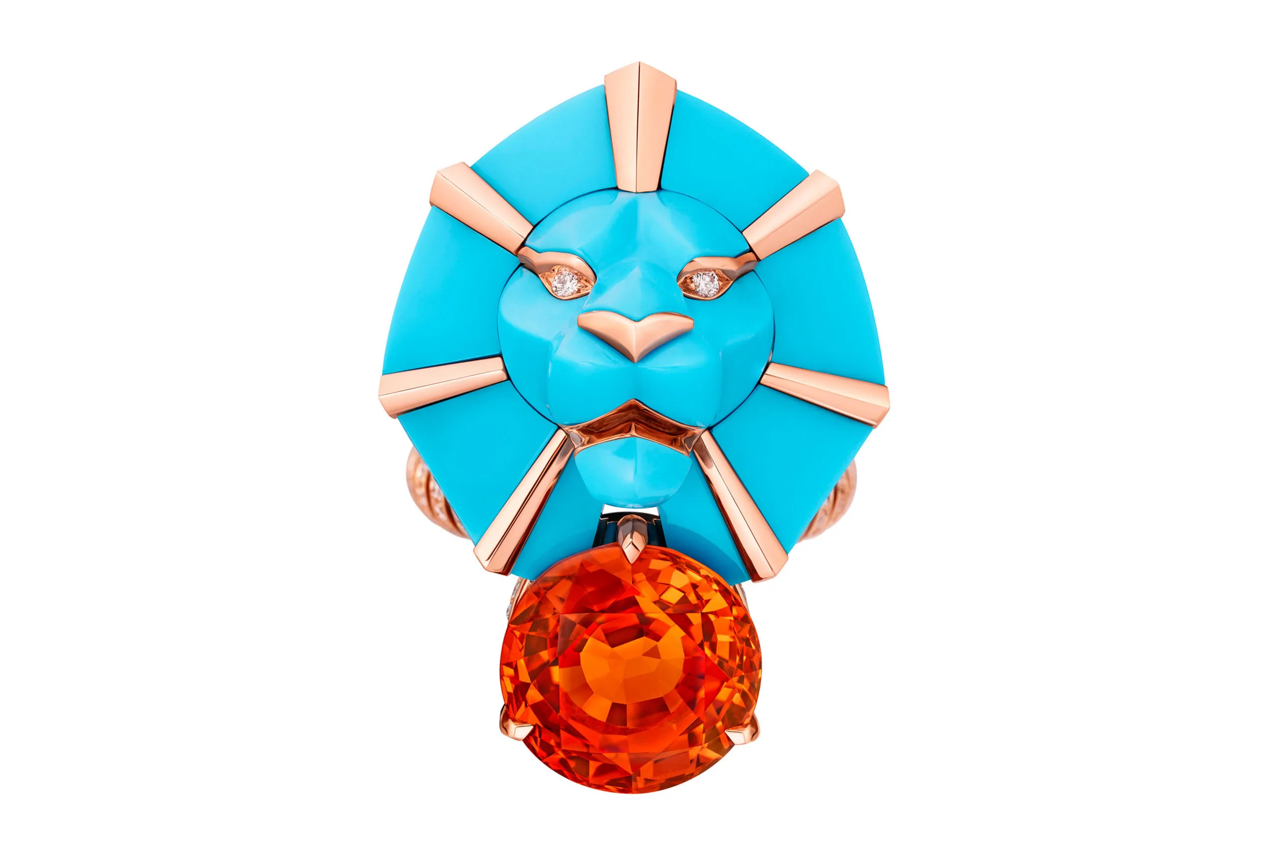 Chanel Symbole Emblématique ring in rose gold, set with diamonds, spessartite garnet and turquoise