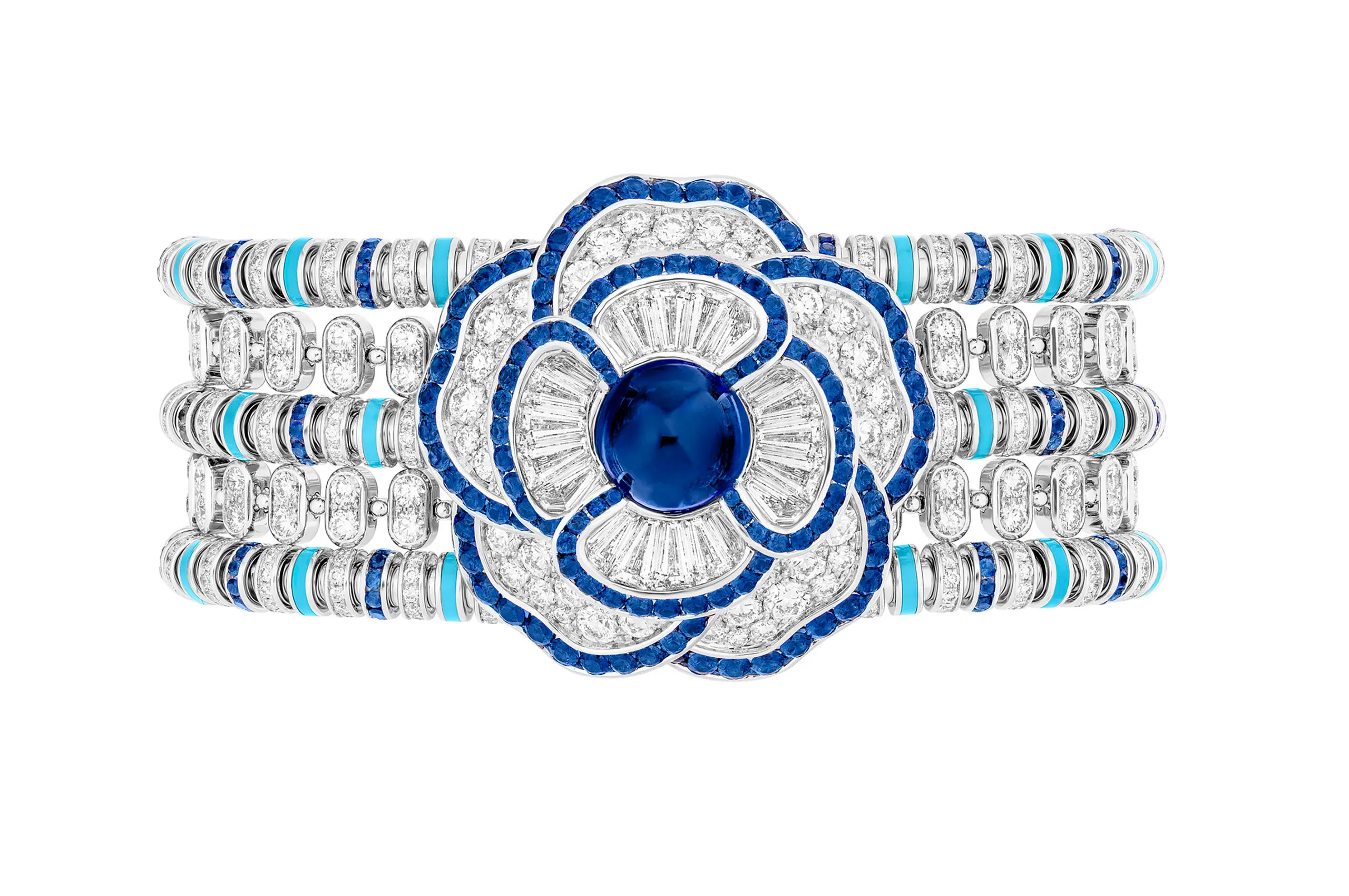 Chanel Symbole Saphir bracelet in white gold, set with diamonds, sapphires, turquoise and onyx
