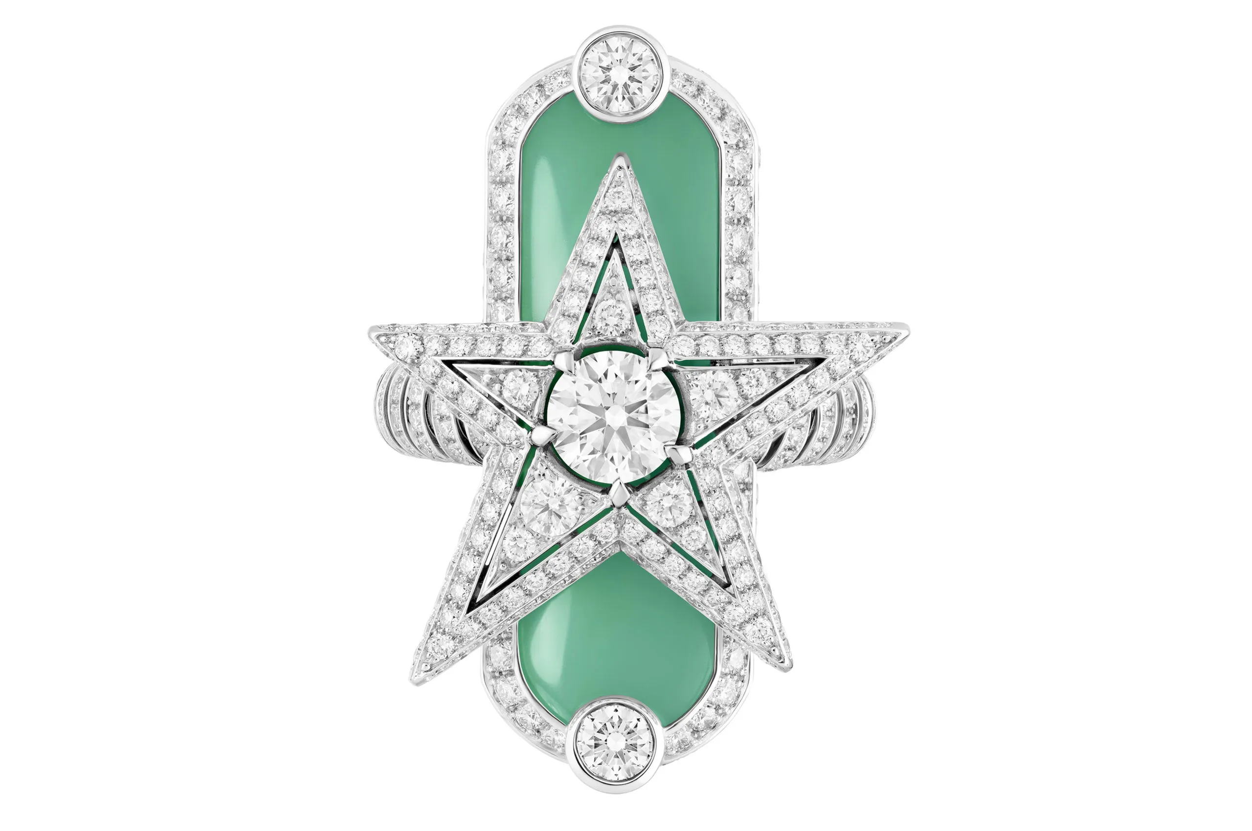 Chanel Talisman Gabrielle ring in white gold, set with diamonds and chrysoprase