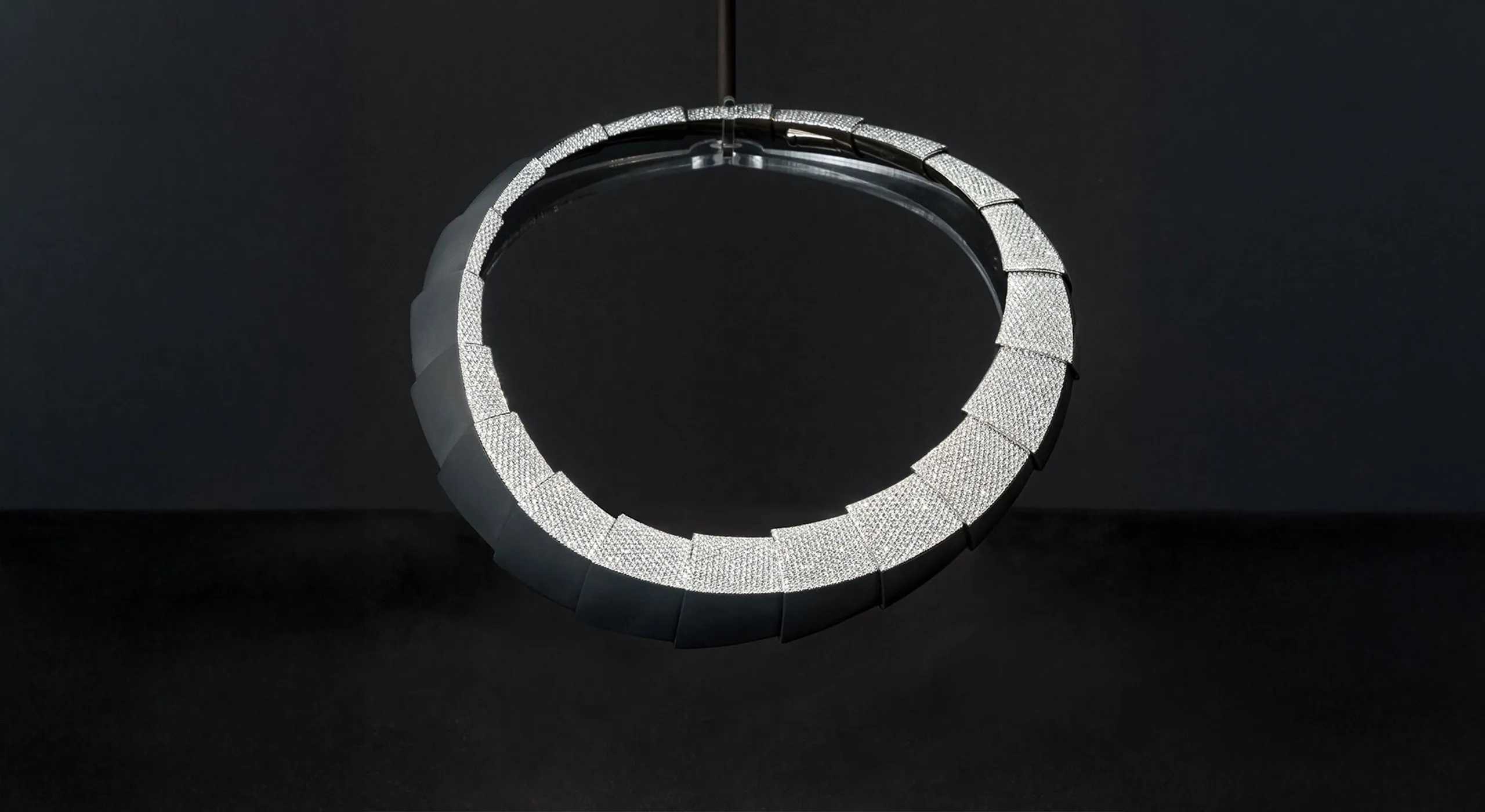 <p>Vhernier Forma D’Eclisse necklace from the Ardis High Jewellery collection with 2,695 diamonds weighing 19.35 carats, set in 18k white gold and black titanium</p>
