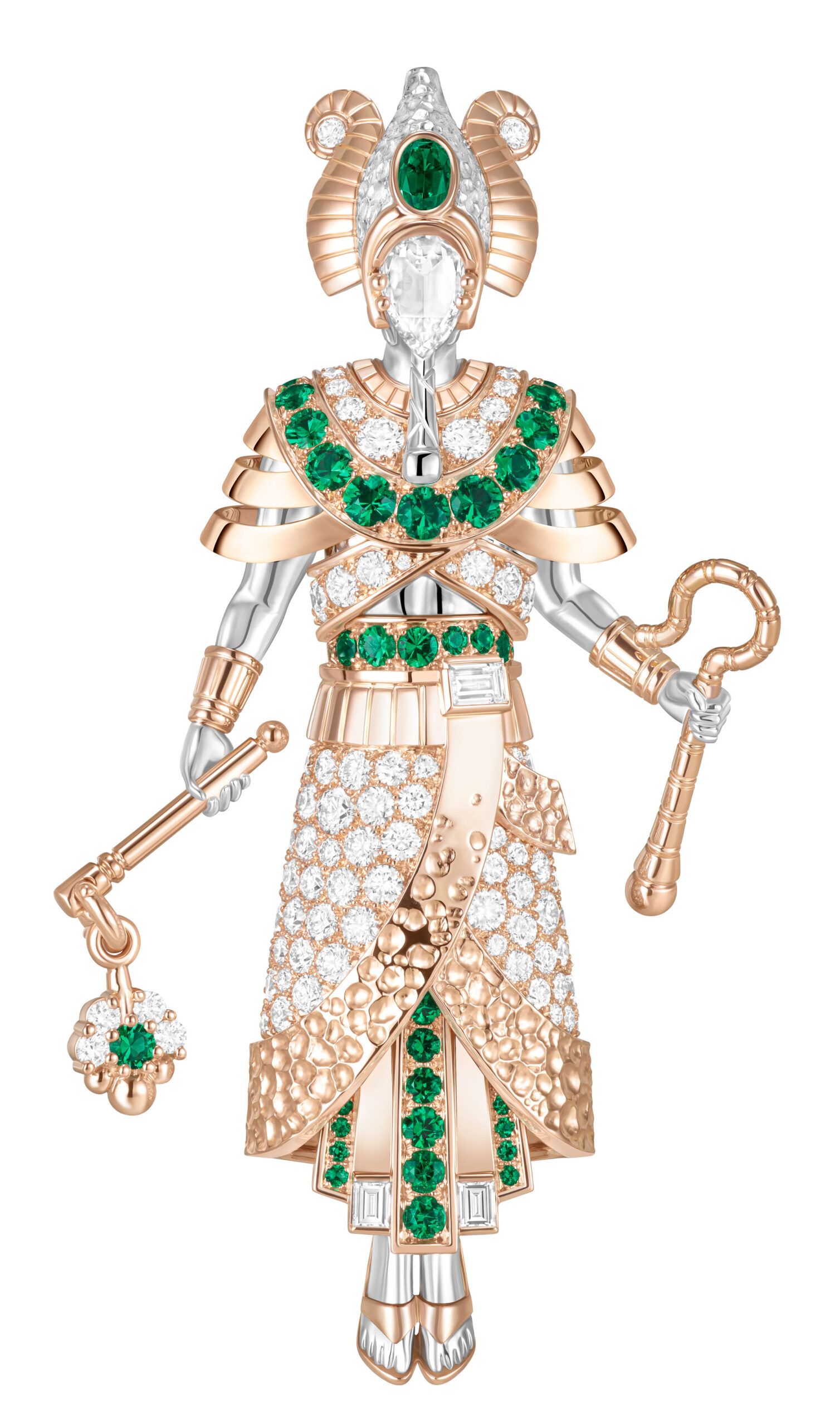 Van Cleef & Arpels Fascinating Egypt Pharaon brooch in 18k yellow and white gold with diamonds and sapphires.