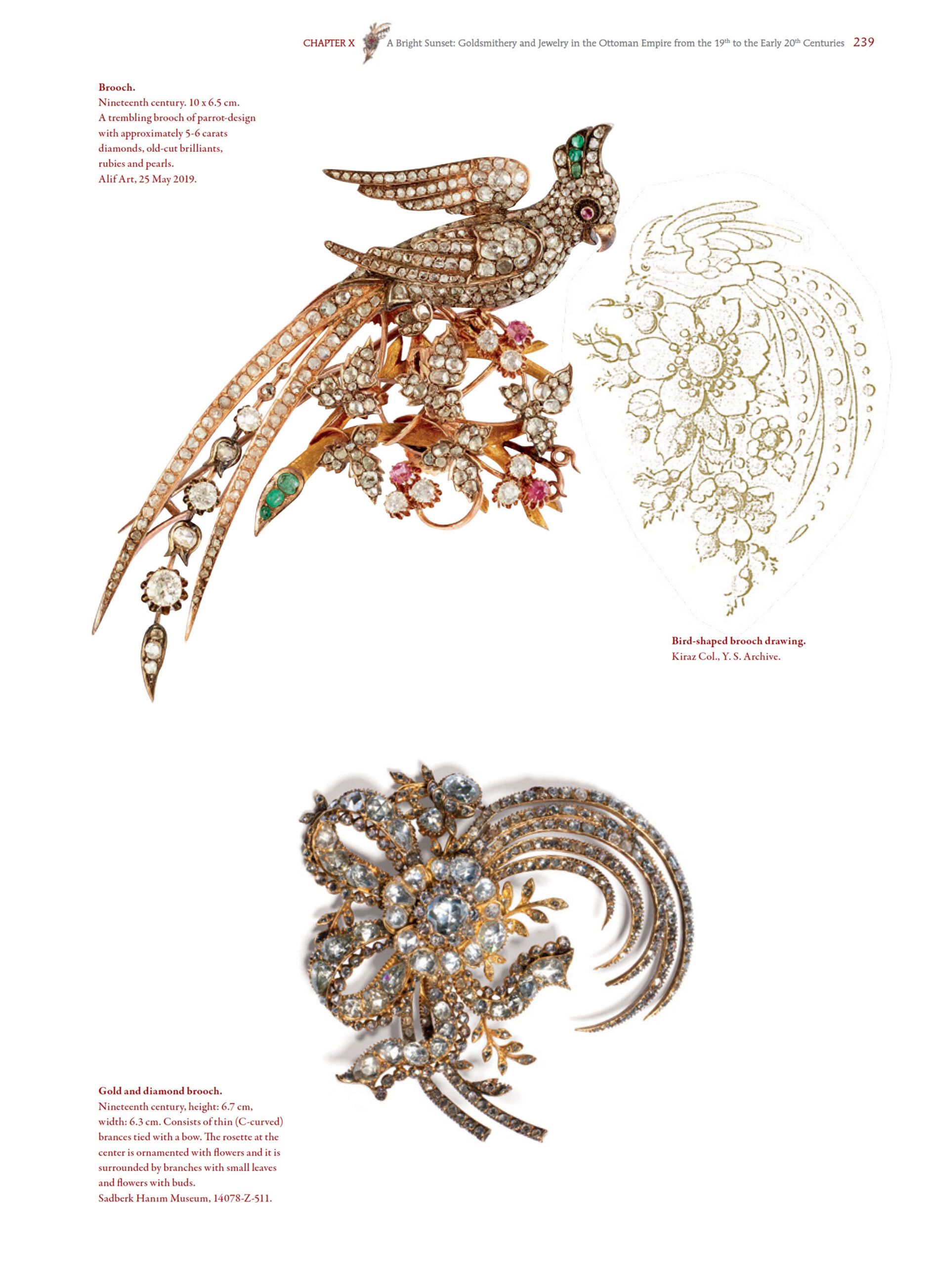 Birds and floral sprays demonstrate the popularity of naturalistic designs in late Ottoman jewellery
