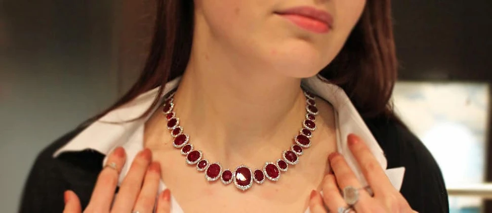 <p>Bayco ruby and diamond necklace. Photo courtesy of Yvonne Town from thegemstandard.com</p>