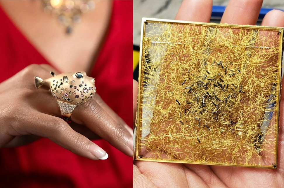 A puffer fish ring by Max Danger and a brooch by renowned Italian goldsmith Giovanni Corvaja, two of the guests featured on A Thousand Facets