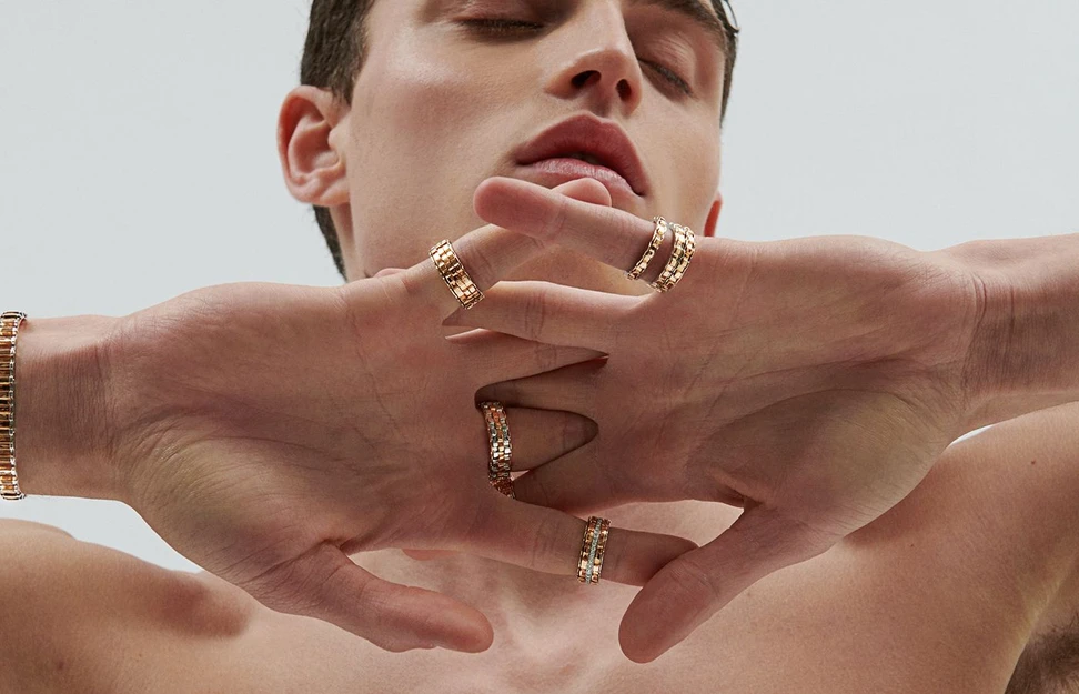 <p>A male model wears rings and bracelets by Fullord</p>