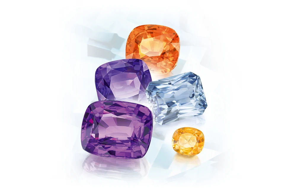 <p>A selection of Fancy coloured sapphires from Constantin Wild, the famous stonecutter from Idar-Oberstein</p>