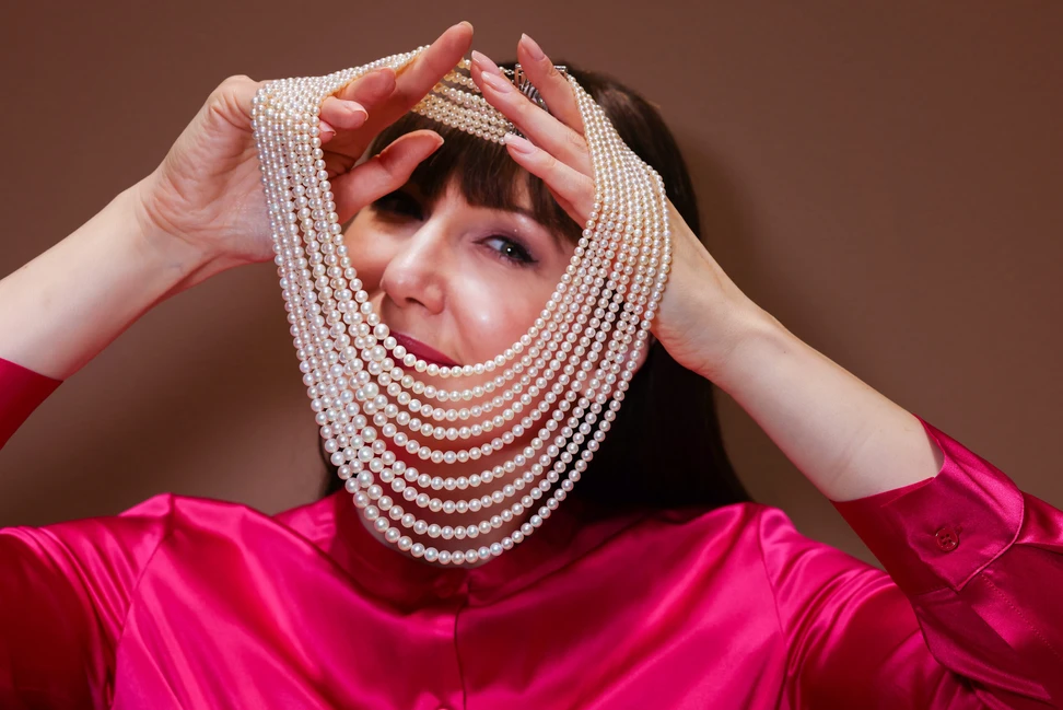 <p>Al Mahmood’s magnificent nine-row natural pearl necklace from the VIP Collection. It took three decades to collect the pearls, which graduate from a creamy white centre pearl measuring over 10mm</p>
