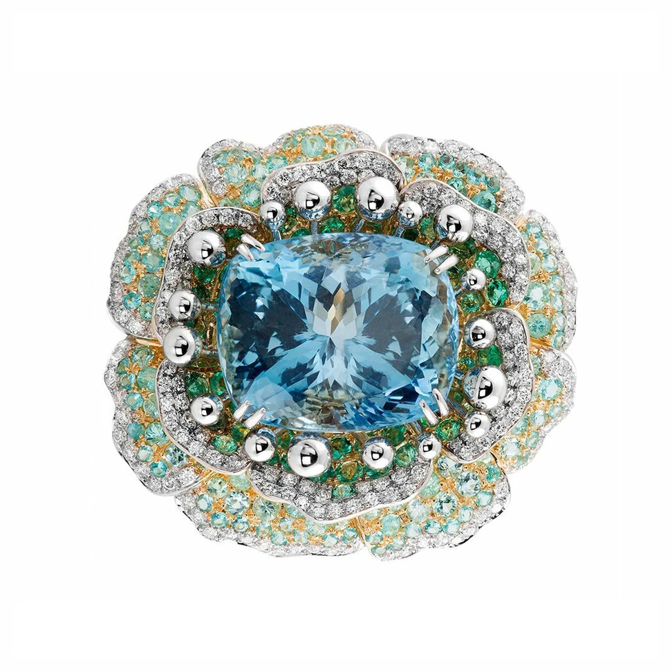<p>An aquamarine and diamond ring by Alessio Boschi</p>