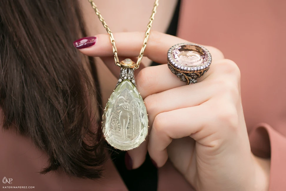 <p>Argentov Jewellery pendant and ring with intaglio gem carving</p>