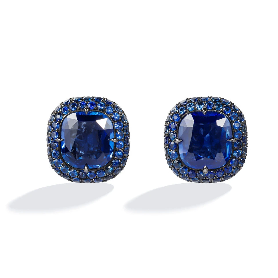 <p>Bayco Cushion Sapphire &#038; Round Sapphire Monochrome Earrings</p>
