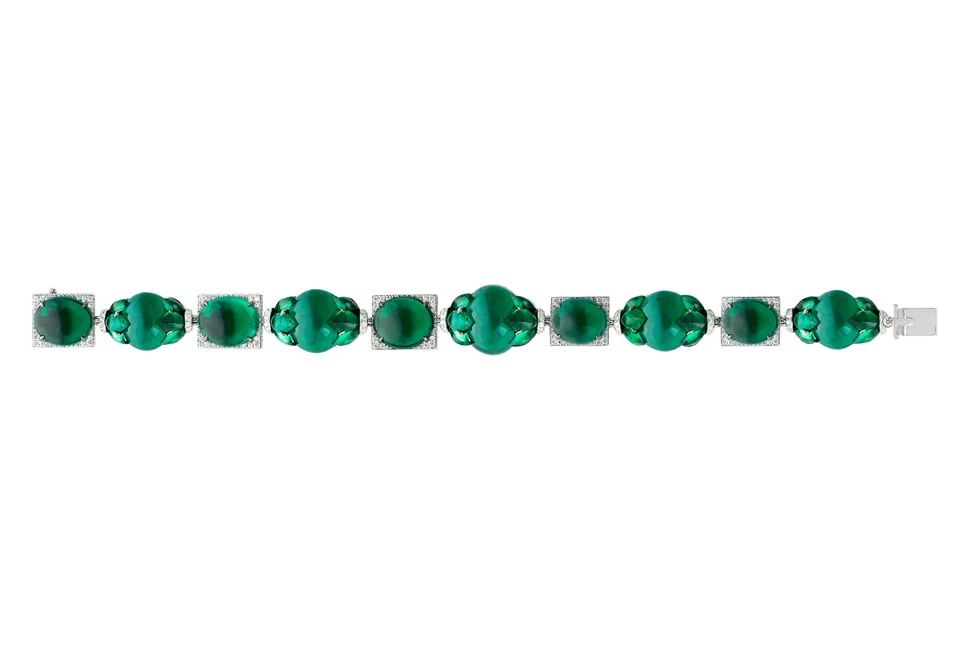 <p>Boghossian cabochon emeralds and diamonds bracelet</p>