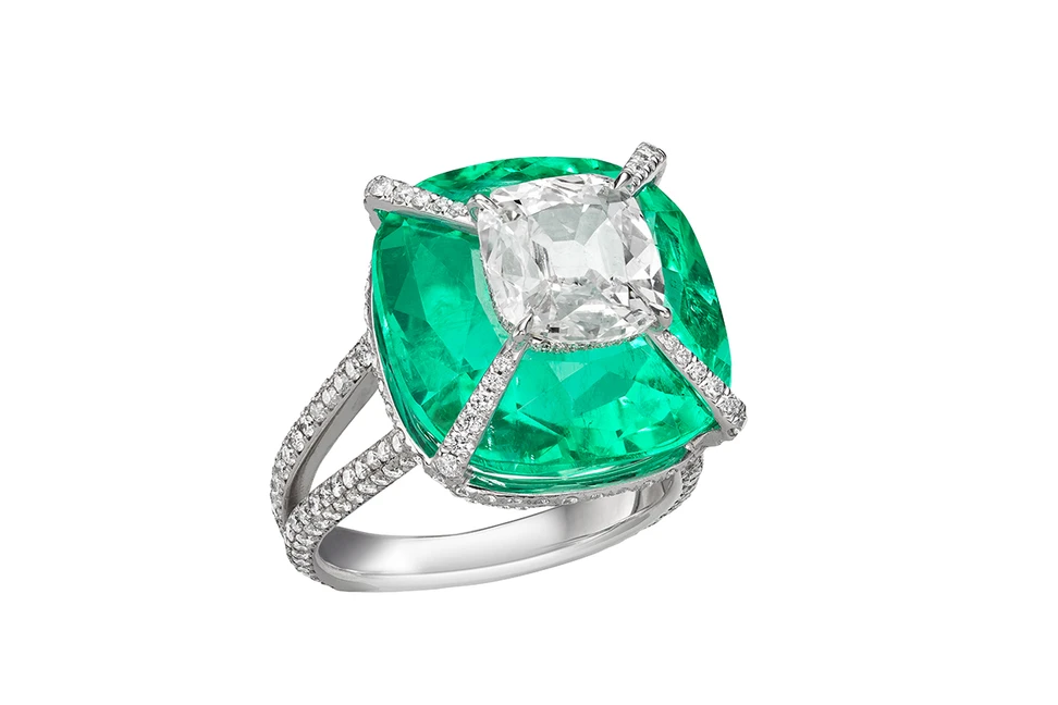 <p>Boghossian ring with old mine diamonds in the centre</p>