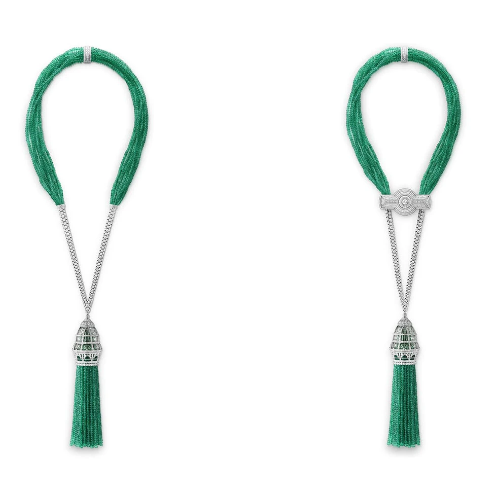 <p>Boucheron ‘Paris Vu Du 26’ collection ‘Verriere’ sautoir with emeralds and diamonds in white gold</p>