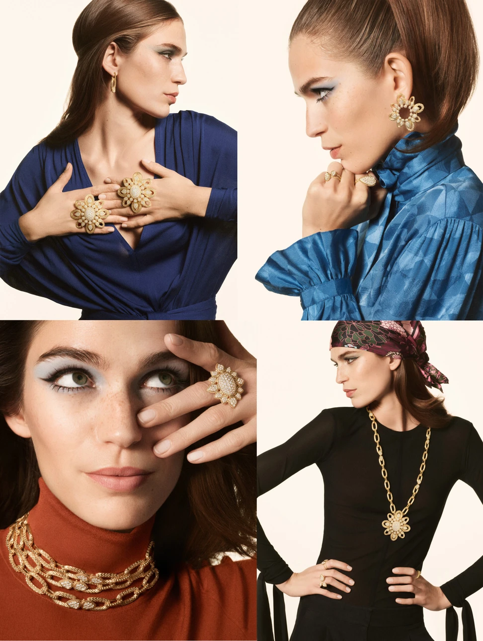 <p>Models wearing Serpent Bohème vintage jewels in Boucheron’s campaign that channels the flamboyant spirit of the 1970s</p>