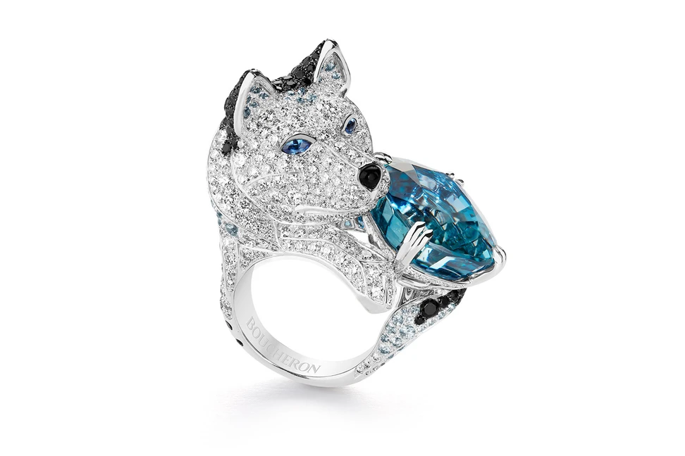 <p>Boucheron Laika ring with aquamarine from L’Hiver Imperiale collection</p>