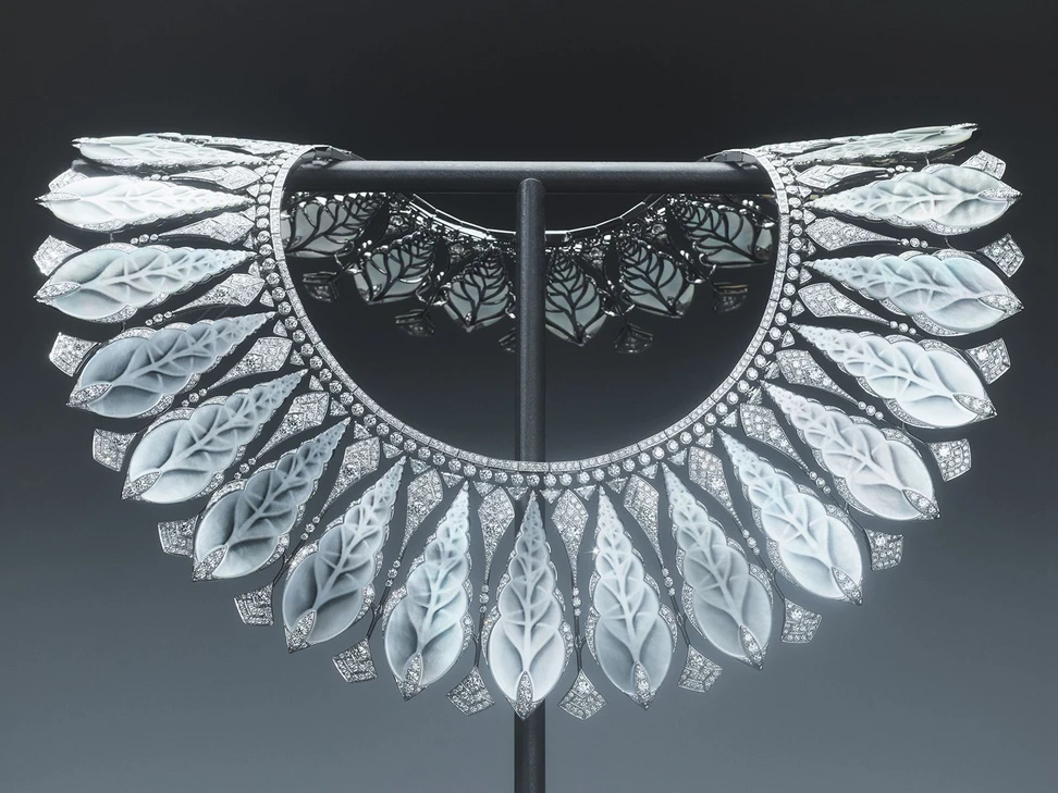 <p>Boucheron mother-of-pearl, diamond and white gold Coquillage necklace from the Carte Blanche Ailleurs High Jewellery collection</p>