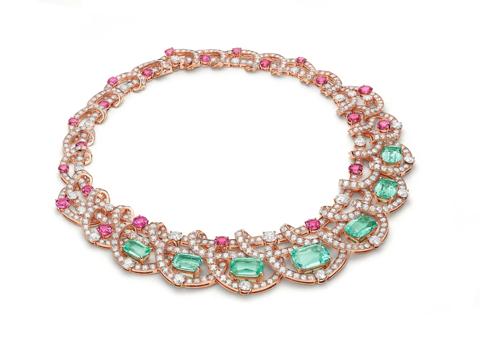 <p>Bvlgari Colour Journeys paraiba tourmaline necklace with pink tourmalines and diamonds</p>