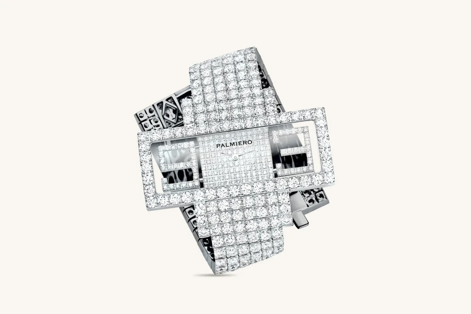 <p>Cinema watch by Palmiero, featuring white diamonds on white gold</p>