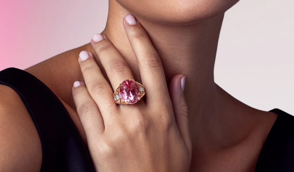 <p>The Radiant Lotus ring is set with an unheated 23.41 carat oval Ceylon Padparadscha sapphire, described by Jeremy Morris as “the finest Padparadscha I’ve ever owned”</p>
