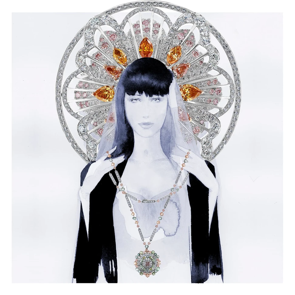 <p>De Beers ‘Portraits of Nature’ medallion necklaces with fancy colour and colourless diamonds</p>