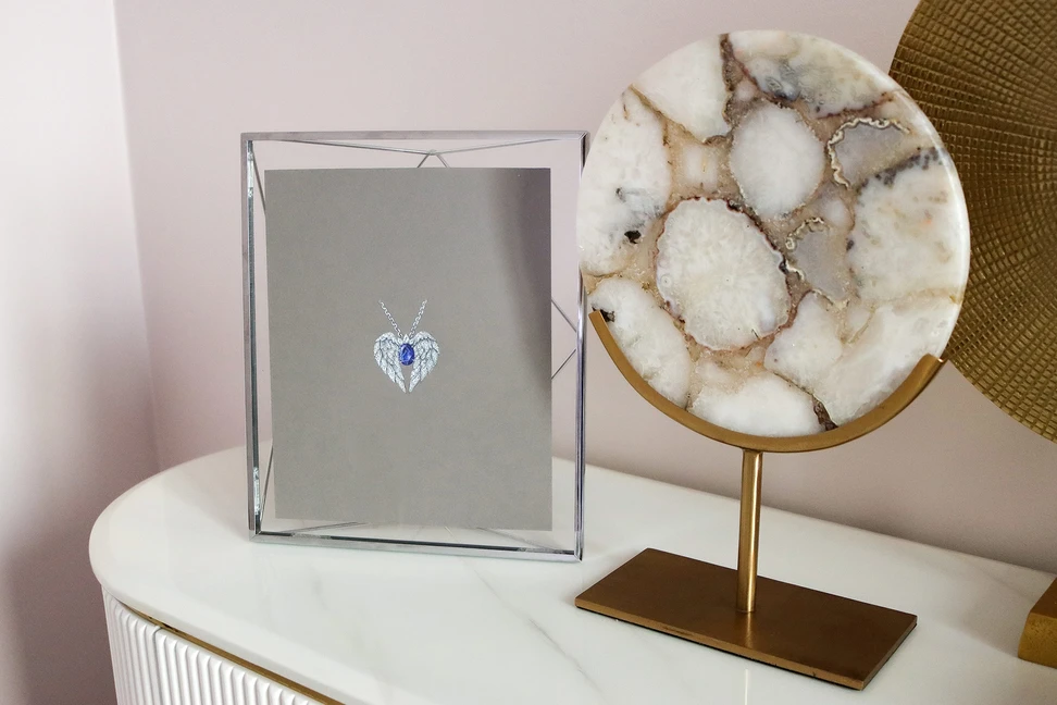 <p>The gouache painting of her bespoke pendant by El&#8217;eeté Jewellery now takes pride of place in Katerina Perez’s Parisian office</p>
