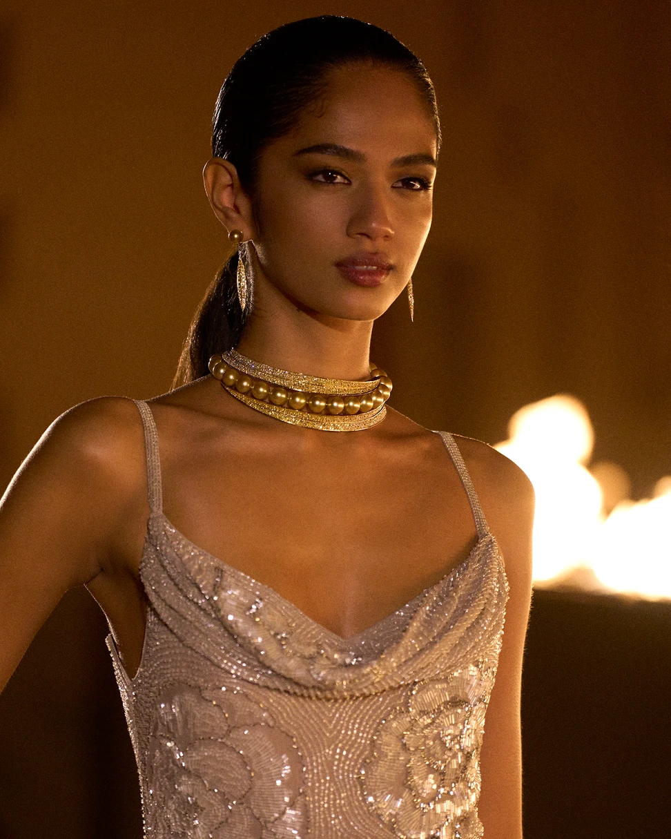 <p>A model wears the Fortune high jewellery necklace at the launch of Mythica in Marrakech</p>
