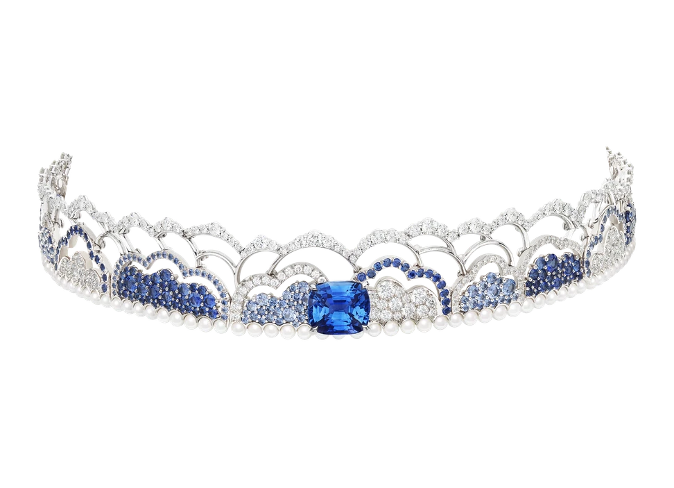 <p>Sapphire, diamond and micro-pearl choker necklace from the Dior Milly Dentelle High Jewellery collection</p>