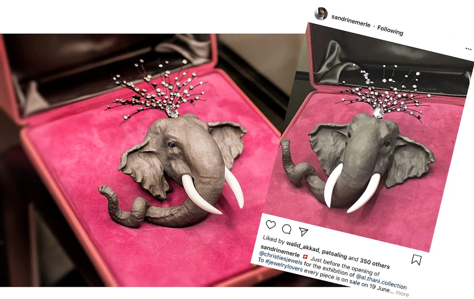 <p>Joel Arthur Rosenthal elephant brooch made in titanium with diamonds</p>