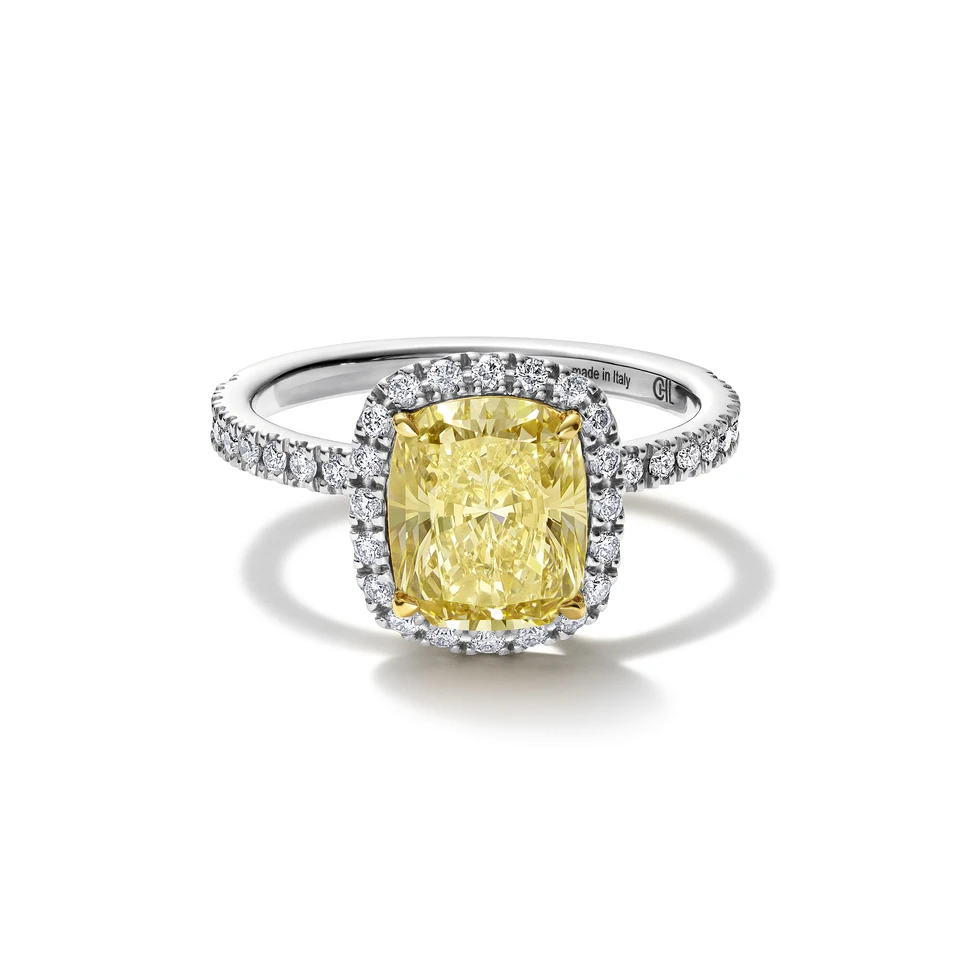 <p>The Cherituelle Aurora ring with a fancy yellow laboratory-grown diamond and further stones in 18k white gold</p>