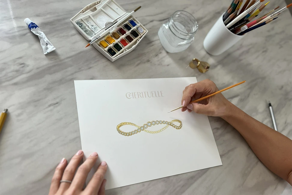 <p>The process of designing the Cherituelle Ondine Signature bangle with laboratory-grown diamonds in 18k yellow gold</p>