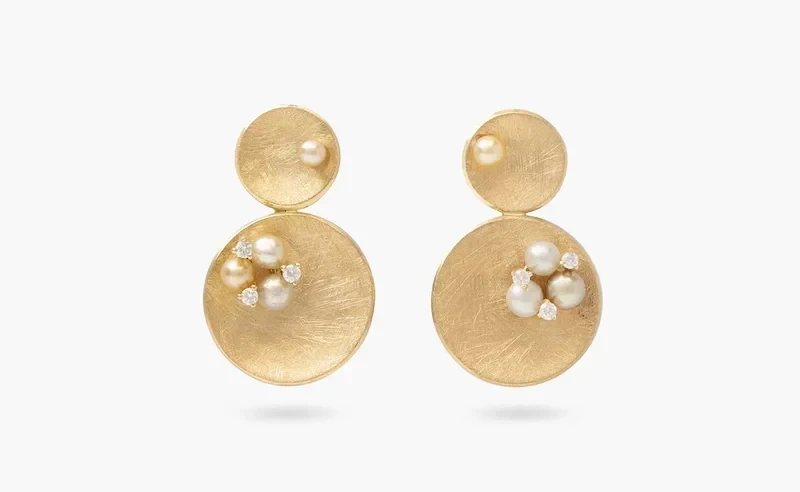 <p>Kyan Jewelry Elegant pearl drop earrings with Bahraini natural pearls in textured 18k yellow gold, created in collaboration with artist Marwa Al-Khalifa</p>