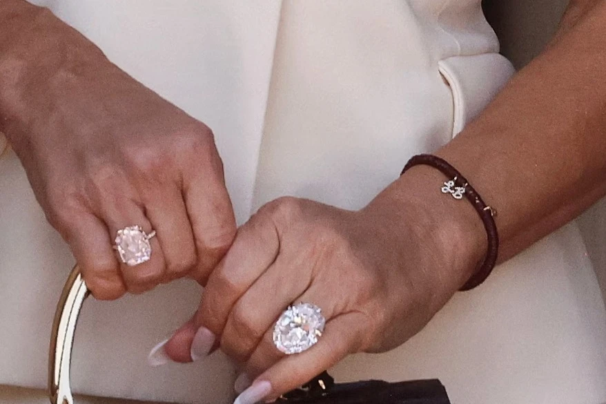 <p>Lauren Sánchez debuted an oval diamond engagement ring in Venice estimated at 30 to 40 carats ahead of her June wedding to Jeff Bezos</p>
