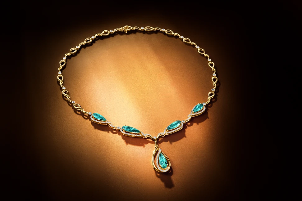 <p>Le Vian Couture® Tatum necklace with 14.28 carats of pear-shaped Aquadite® and 2.15 carats of Vanilla Diamonds® set in 18k Honey Gold™</p>