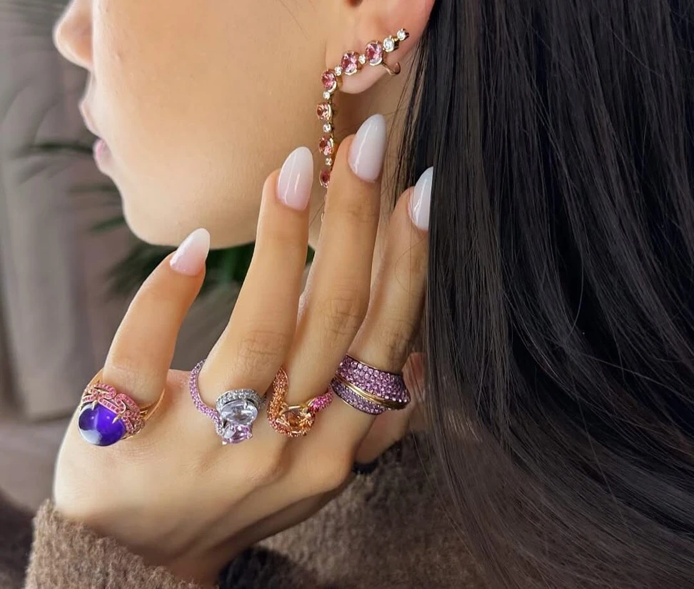 <p>A model wears a selection of jewels by Lily Gabriella</p>
