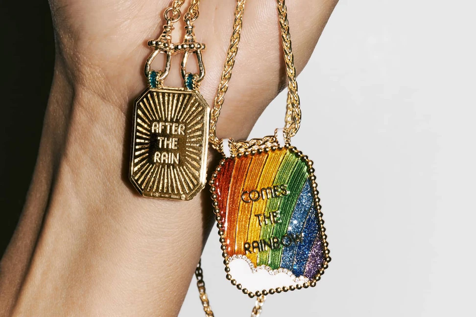 <p>Marie Lichtenberg gold, enamel and coloured gemstone necklace</p>