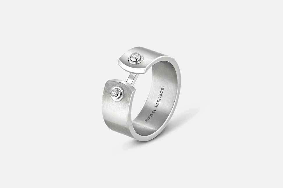 <p>Nouvel Heritage Paris from the Sky Mood ring in titanium and 18K white gold, with two tiny diamond accents.</p>