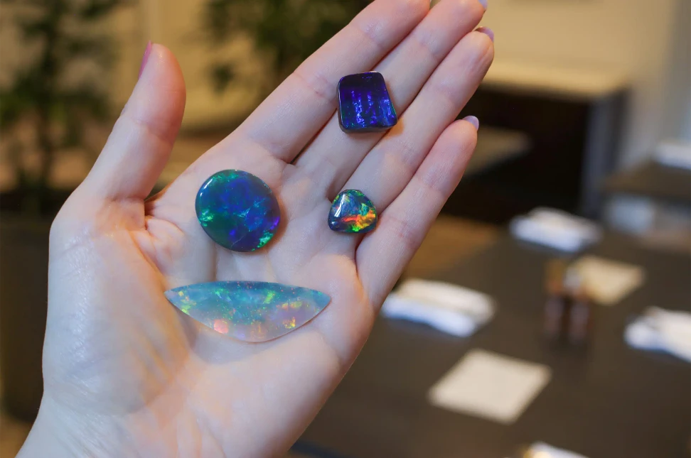 Loose opals from Olivia Chan’s collection reveal the remarkable variety of colour, pattern and form found in Australian opal