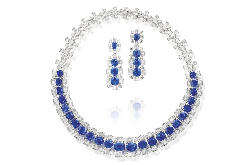 <p>Phillips Hong Kong will present this Burmese sapphire and diamond suite at its upcoming “Sensational Jewels from a Prominent Middle Eastern Collection” auction</p>