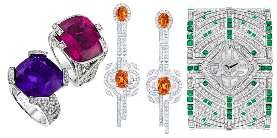 <p>From left to right: Piaget rings from Limelight Paris-New York collection; earrings and a watch from L’Âme du Voyage – Escale à Paris collection by Louis Vuitton</p>