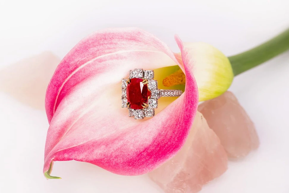 <p>Qiu Fine Jewellery ruby and diamond ring</p>