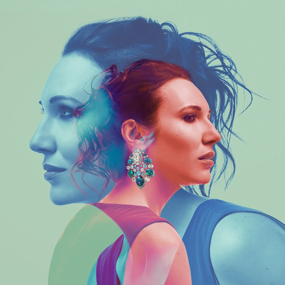 <p>David Morris earrings with 21.60ct opal, 10.87ct Paraiba tourmaline and a total of 16.66ct oval and round cut diamonds</p>