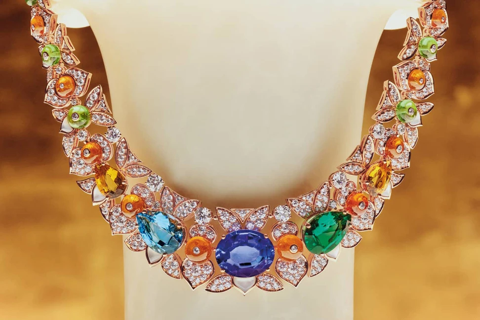 <p>Roman Splendor multi-coloured gemstone necklace from the Bulgari Mediterranea High Jewellery Collection</p>