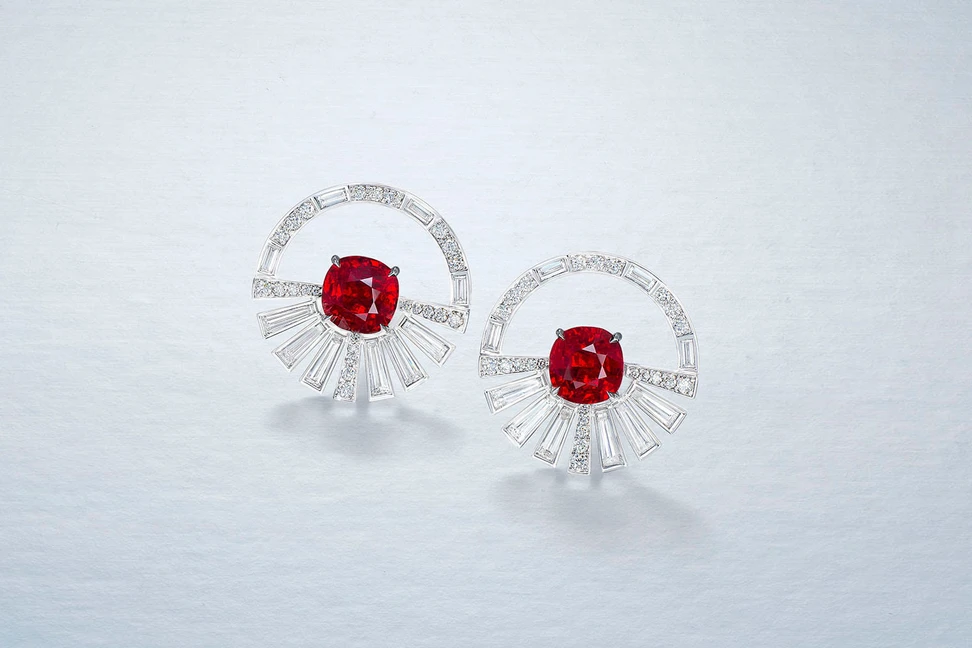 <p>Ronald Abram ruby and diamond earrings</p>